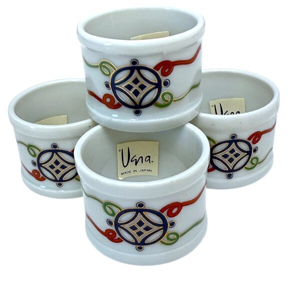 Vintage Vera Neumann Napkin Rings Set of 4 Elegant Scroll White Ceramic - Picture 1 of 9